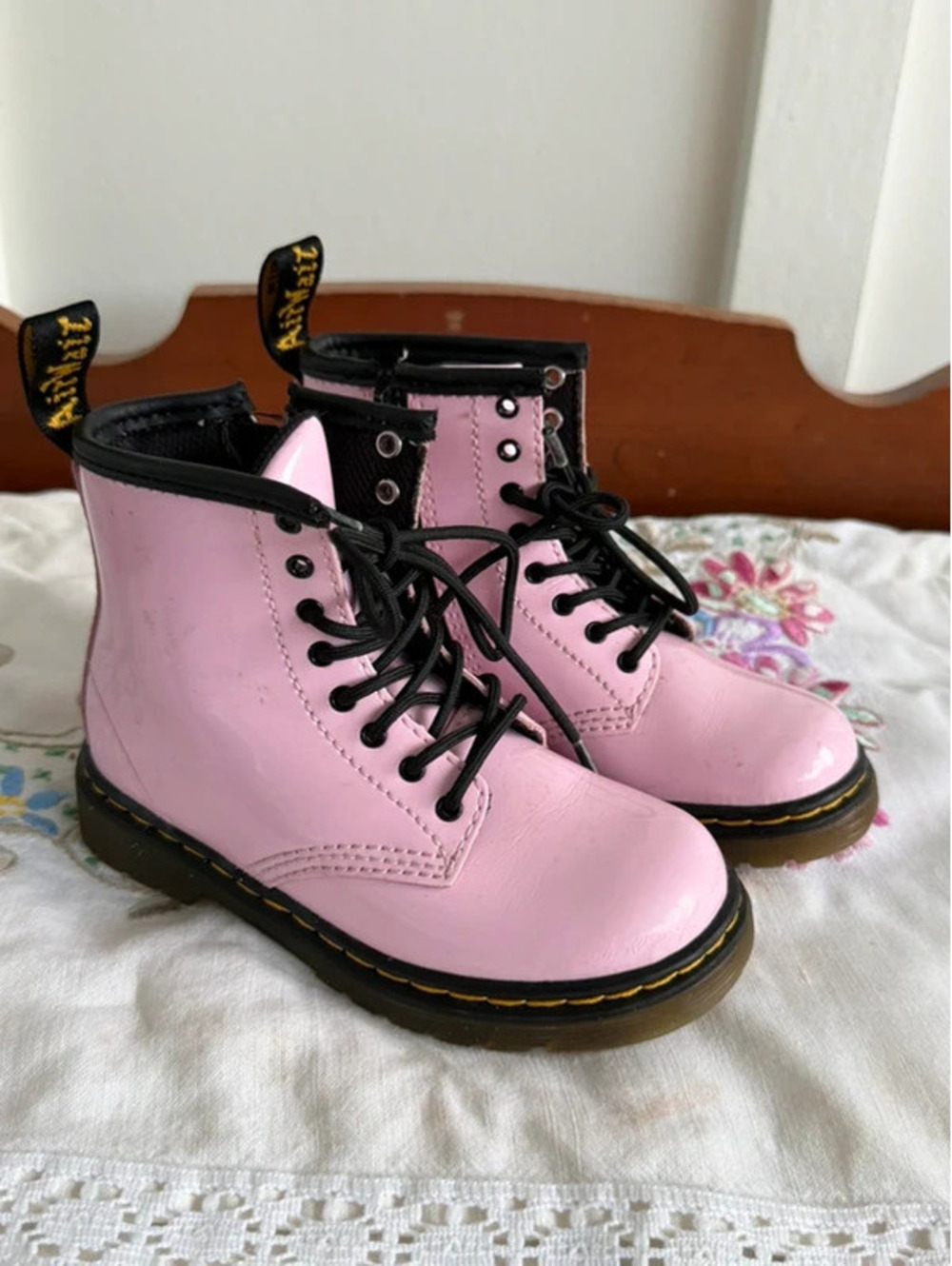 Dr. Martens Boots child size Pink Leather Ankle Combat Lace Zipper